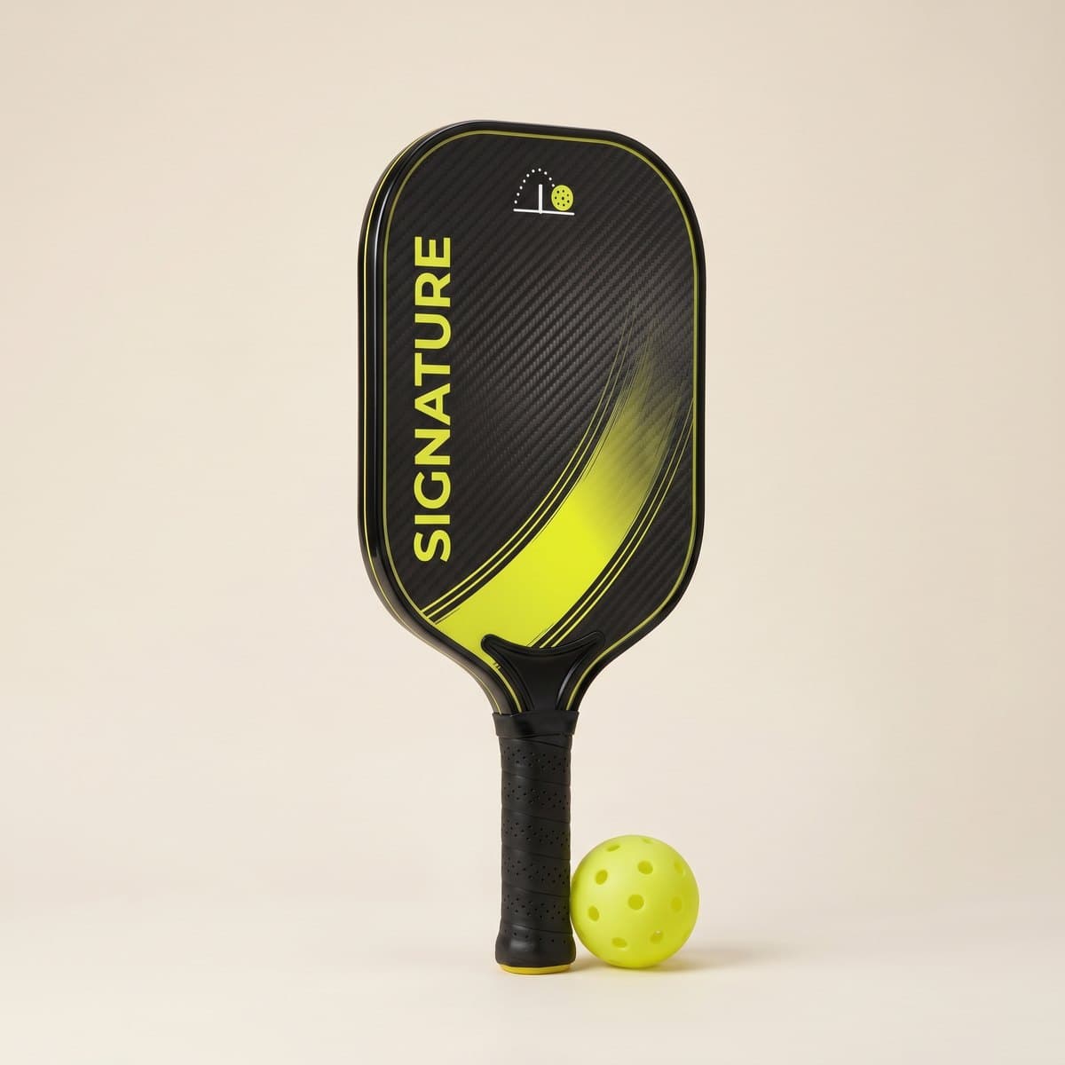 Signature Raw Carbon 16 paddle on a dark backdrop